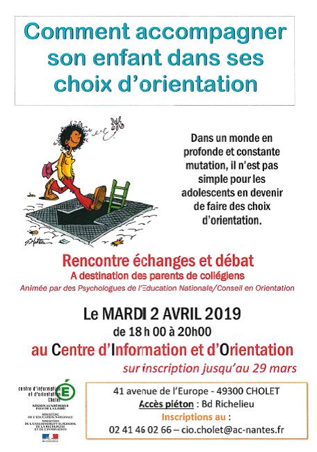 Centre d’Information et d’Orientation : rencontre échanges et débat mardi 2 avril 2019