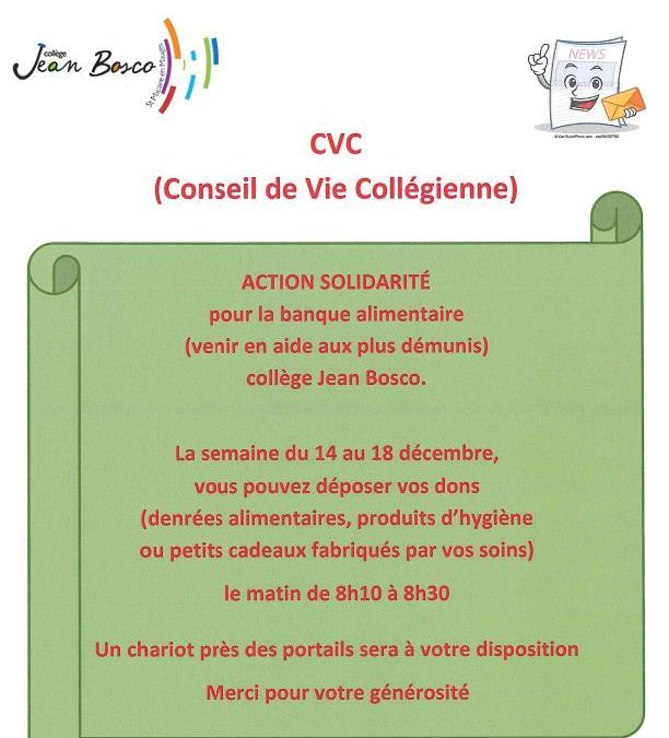 C.V.C. – ACTION SOLIDARITE du 14 au 18 décembre 2020